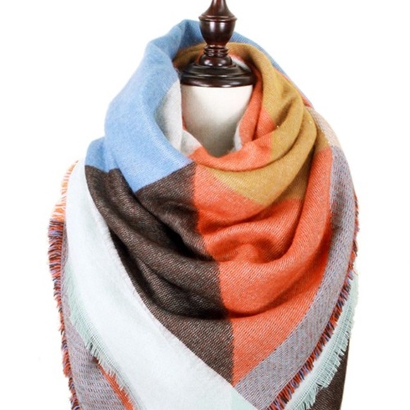 Accessories - Orange Block Plaid Blanket Scarf